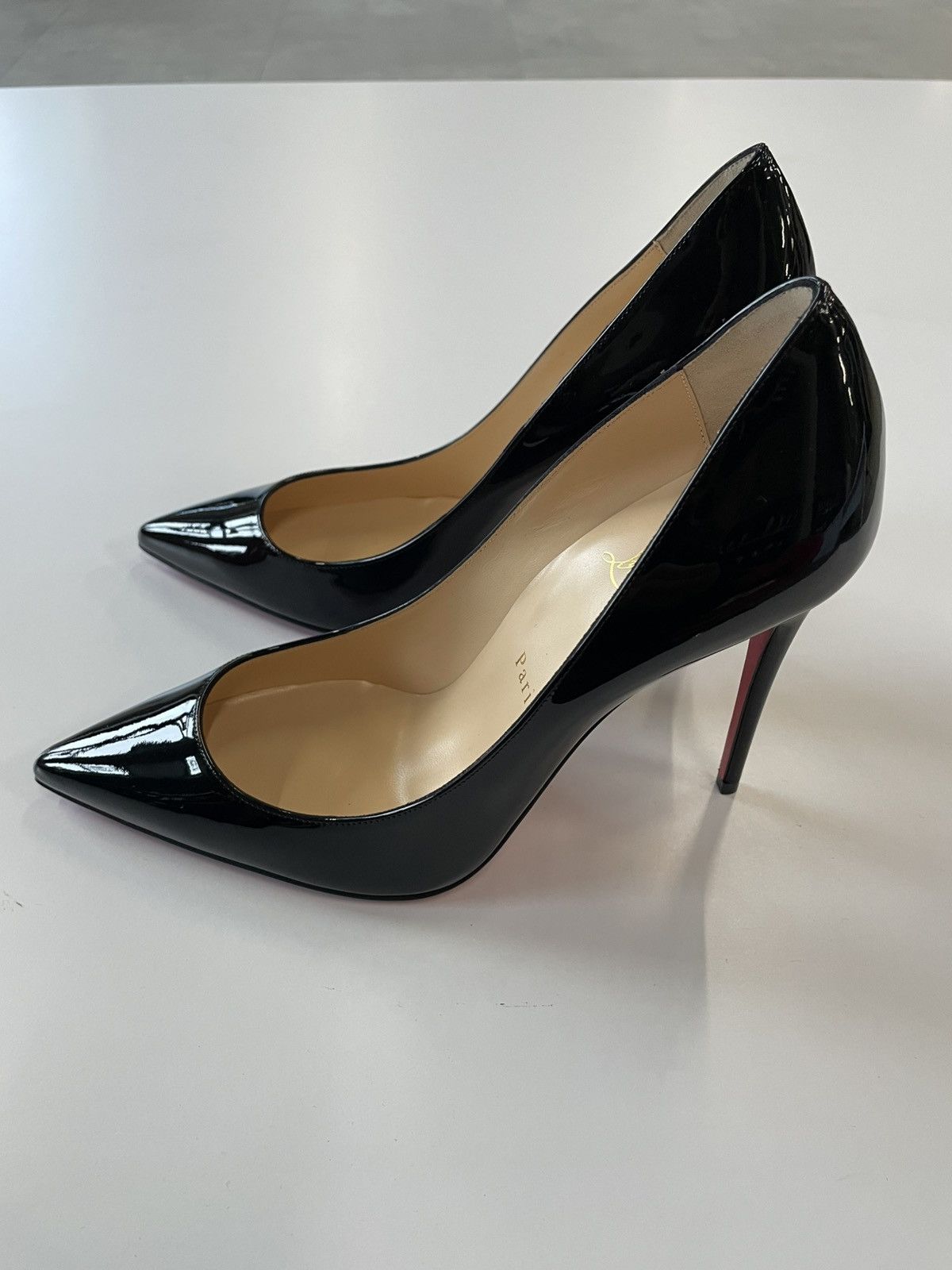 Christian Louboutin Kate 100 Patent Calf Leather Shoes in Black, Women's (Size 5)