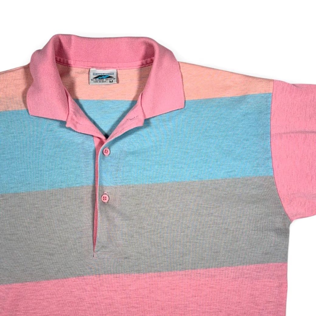 Vintage VINTAGE Electric Avenue Polo Shirt Mens Small Pink Striped USA 80s Size US S / EU 44-46 / 1 - 2 Thumbnail