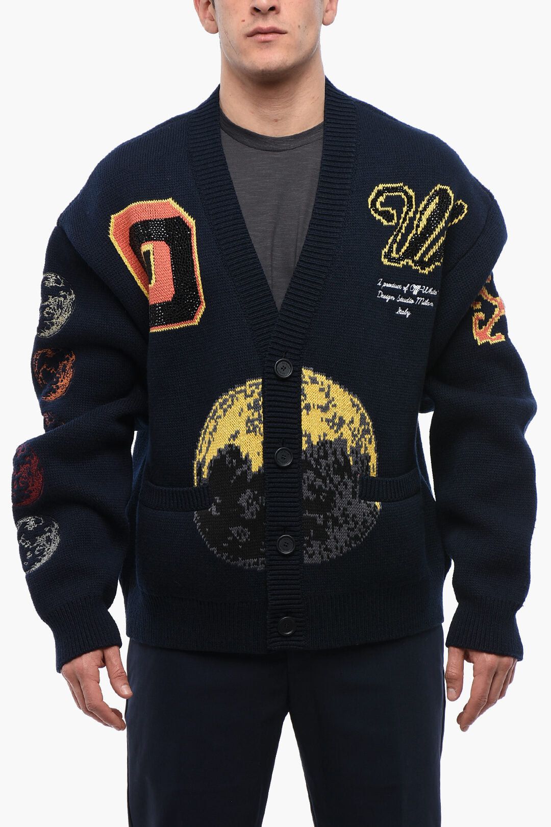Wool-Blend Cardigan MOON PHASE Embroidered