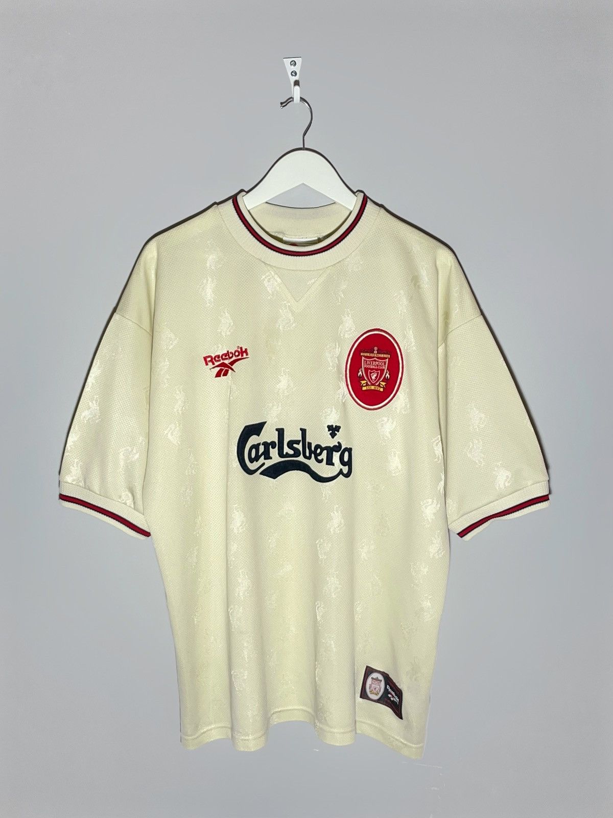 image of Liverpool Fc Reebok 1997/98 Away Vintage Y2K Football Shirt in Beige, Men's (Size 2XL)