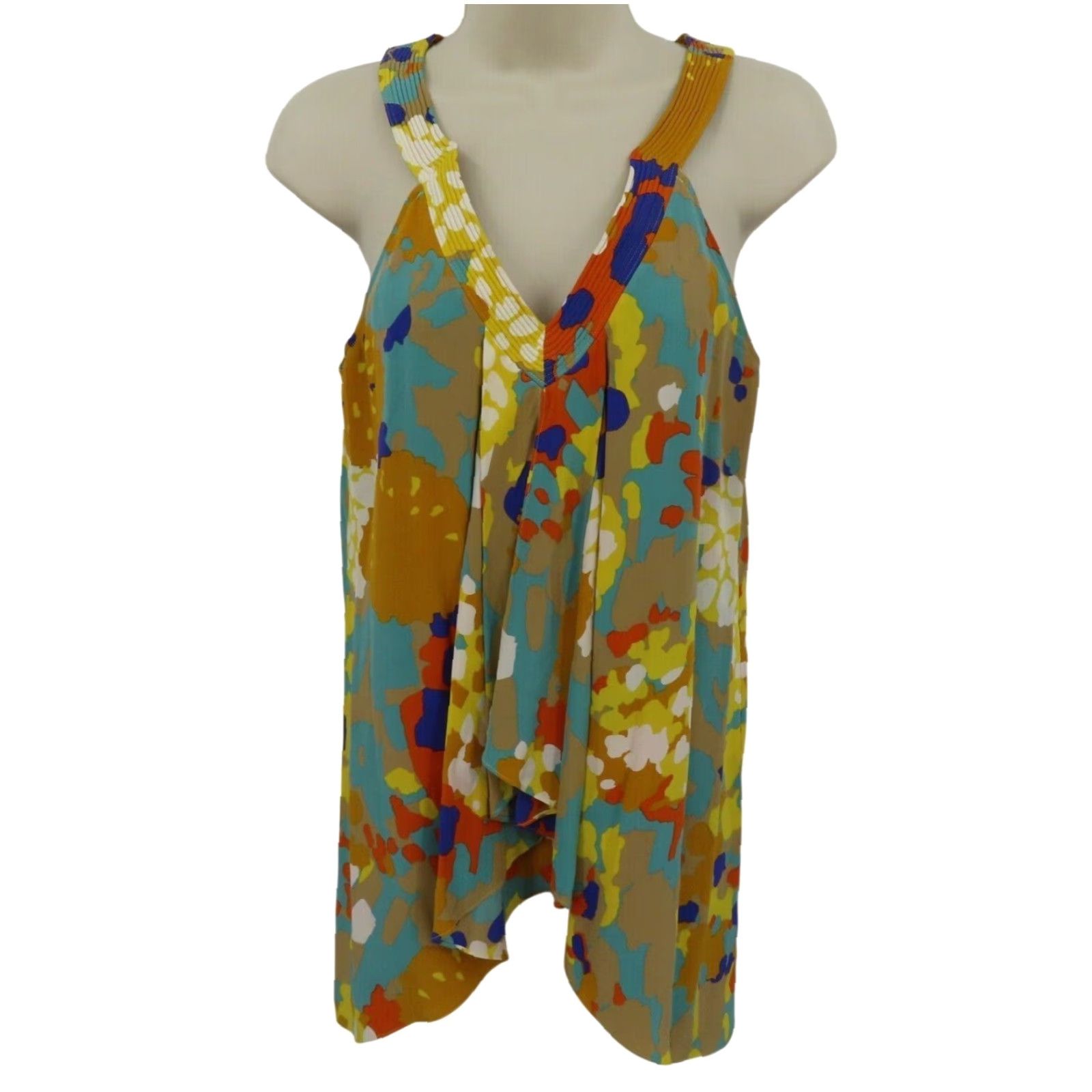 Diane von Furstenberg Diane von Furstenberg Tank Top Falyn Silk Yellow Beige Women 4 Sleeveless V-Neck Shirt Size S / US 4 / IT 40 - 2 Thumbnail