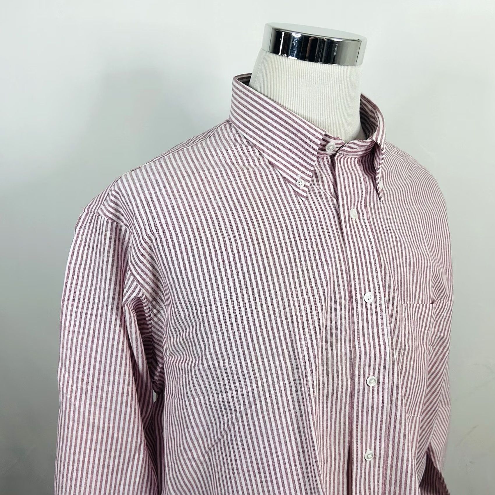 Stafford Stafford Dress Shirt Red White Striped Cotton Blend 18 35 Extra Tall Oxford Button-Down Collar Men Shirt Size 18 Mens Size 48R - 2 Thumbnail