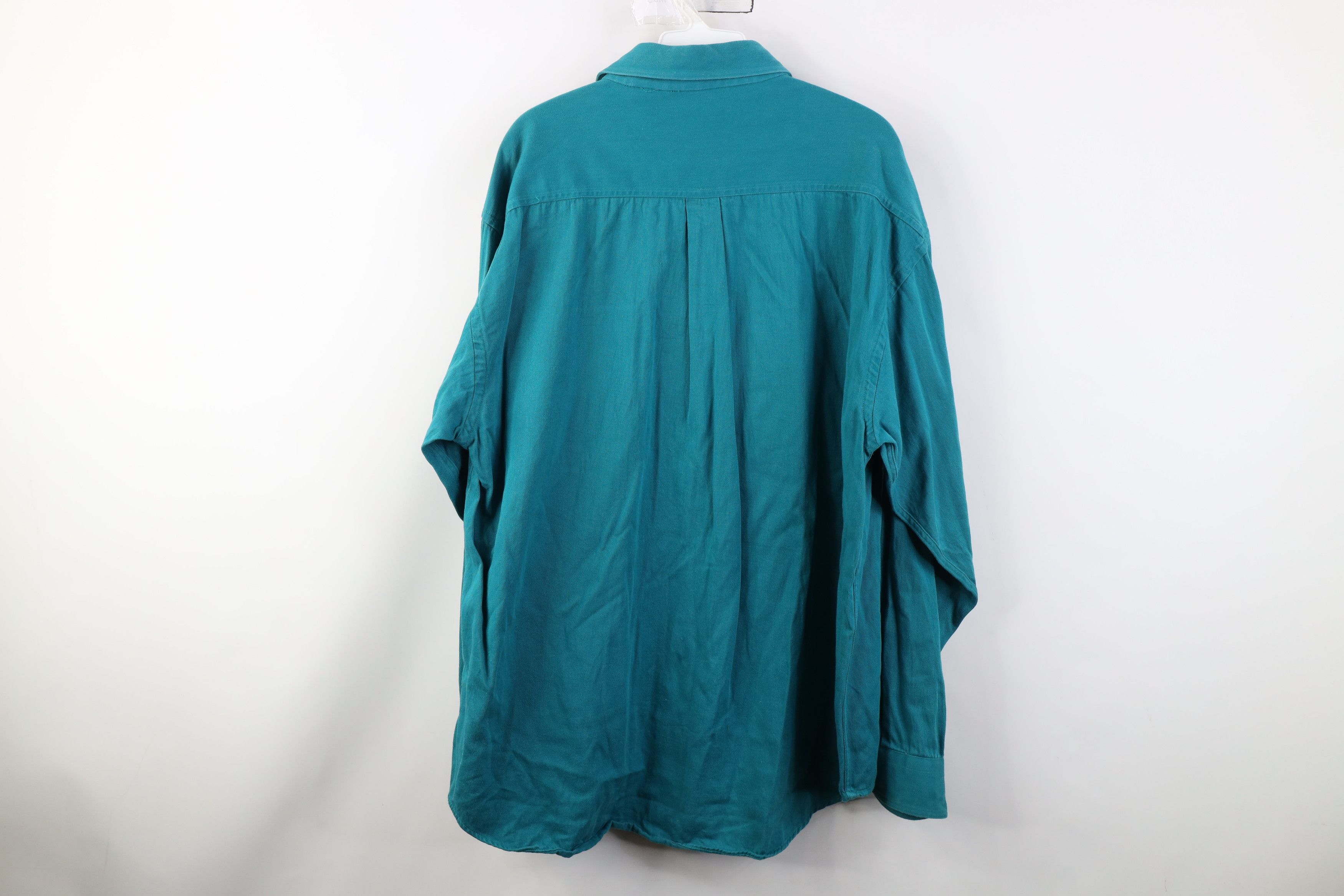 Vintage Vintage 90s Streetwear Twill Collared Button Shirt Teal Size US L / EU 52-54 / 3 - 11 Thumbnail