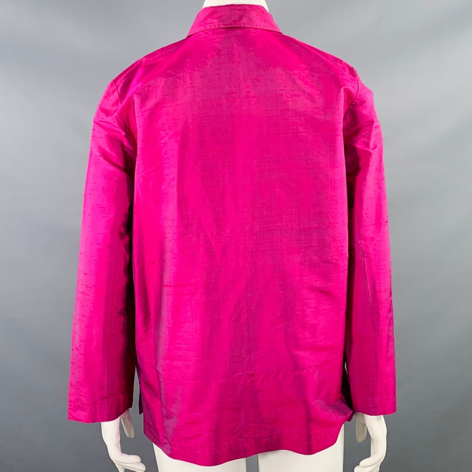 Saks Fifth Avenue SAKS FIFTH AVENUE Size L Pink Fuchsia Silk Jacket Blazer Size L / US 10 / IT 46 - 3 Thumbnail