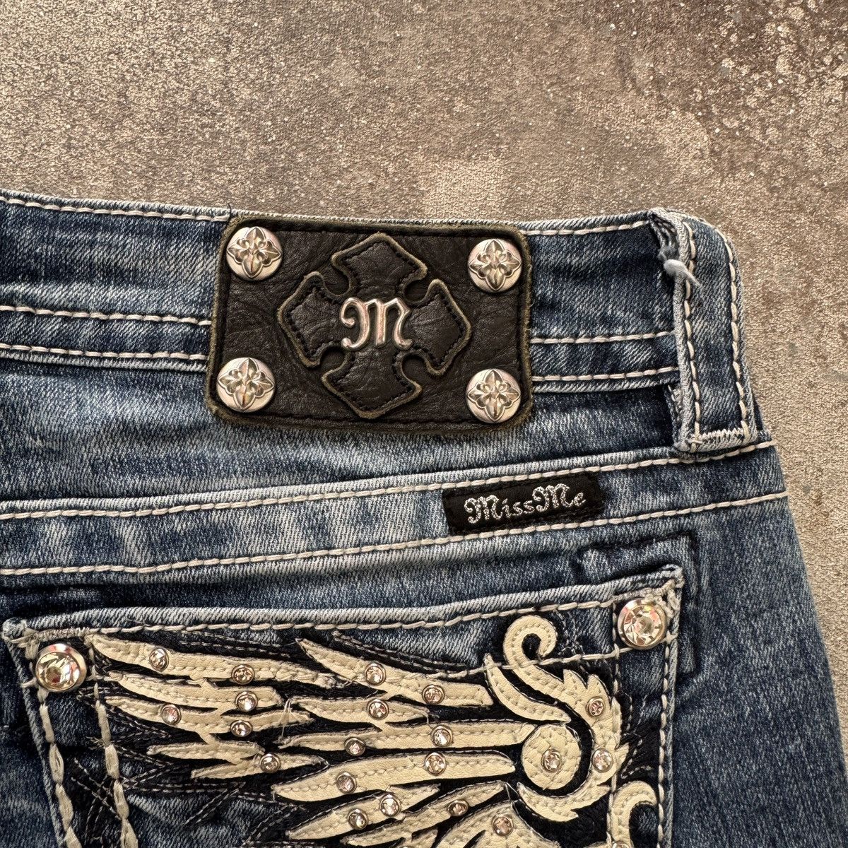 Miss Me Miss Me Y2K Gothic Vintage Distressed Denim Mini Shorts Size 29" - 5 Thumbnail