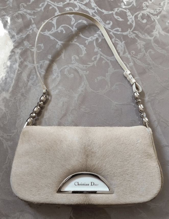 Dior Bag Malice Saddle Shoulder Hodo Fur Leather 90's Ex0031 in Beige, Women's