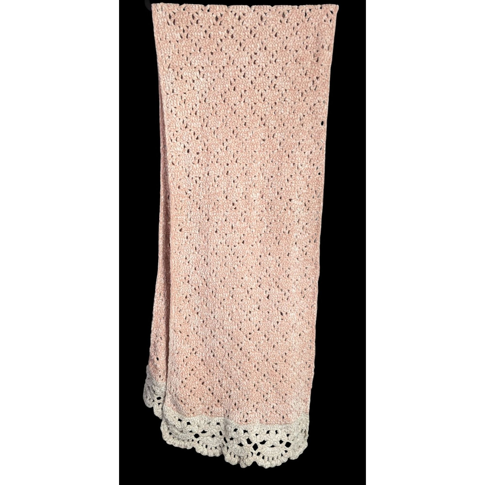 Handmade Handmade Vintage Chenille Crochet Scarf With Scalloped Trim Size ONE SIZE - 2 Thumbnail