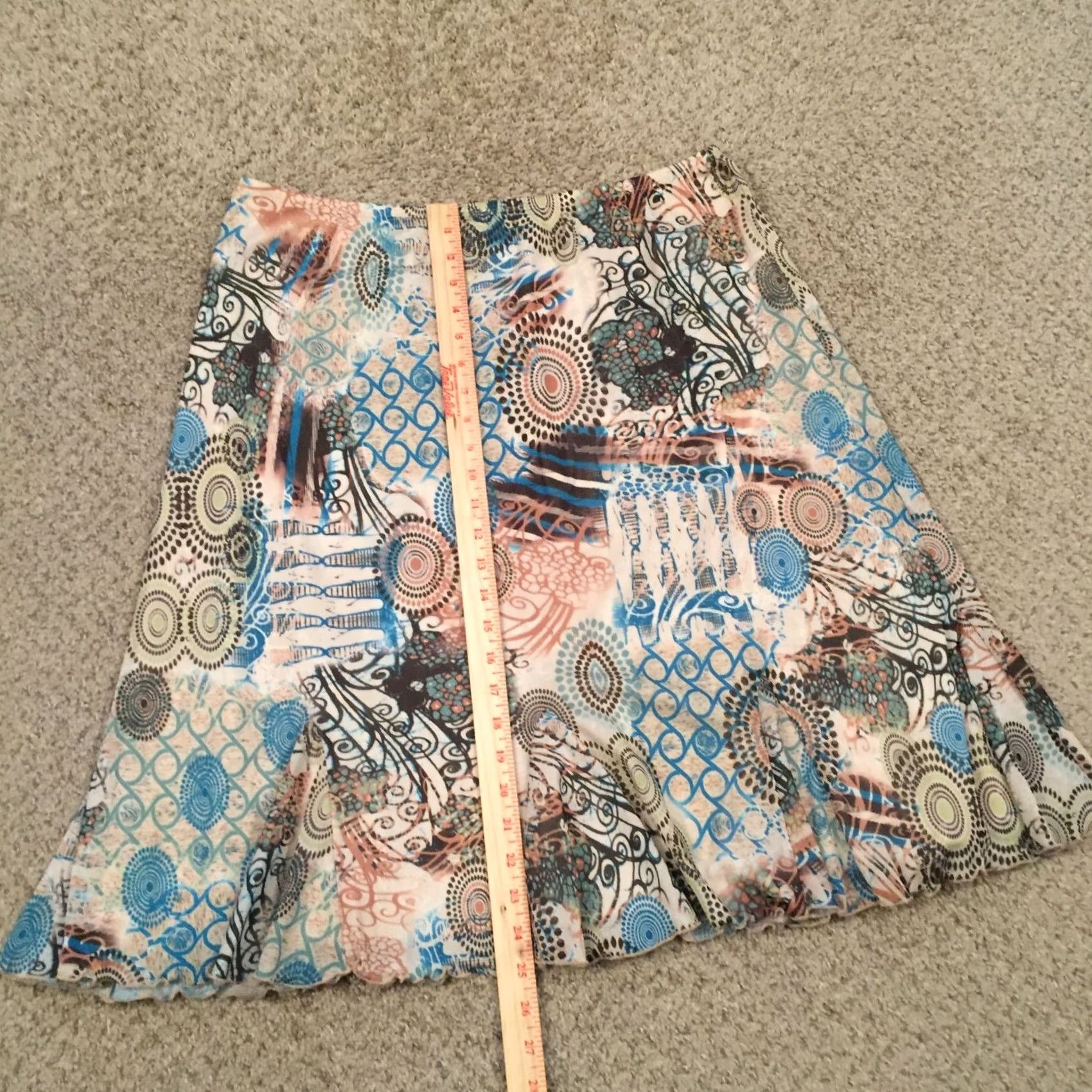 Vintage Preswick & Moore Geocuted Knee Length Blue Beige Polyester Skirt XL Size 40" / US 18 - 5 Thumbnail