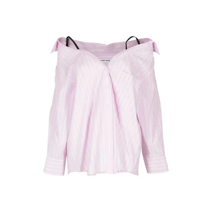 Alexander Wang Alexander Wang Striped Off-Shoulder Long Sleeve Shirt 0079 Size S / US 4 / IT 40 - 1 Thumbnail