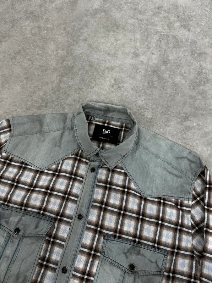 Dolce & Gabbana 2000s Dolce & Gabbana Cargo Hybrid Checkered Brown & White Shirt Size US M / EU 48-50 / 2 - 5 Thumbnail