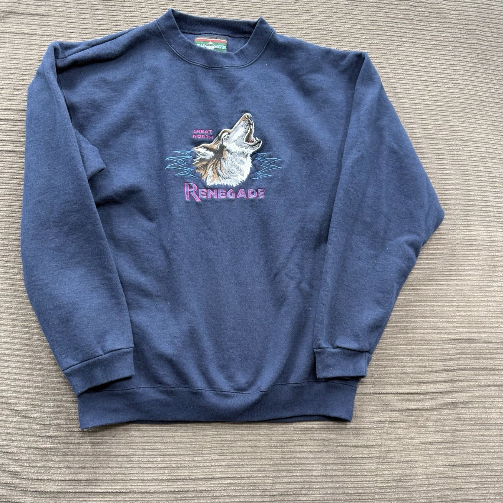 Vintage VINTAGE Head Waters Sweatshirt Men L Blue Cotton Graphic Print 90s Wool? Size US L / EU 52-54 / 3 - 2 Thumbnail
