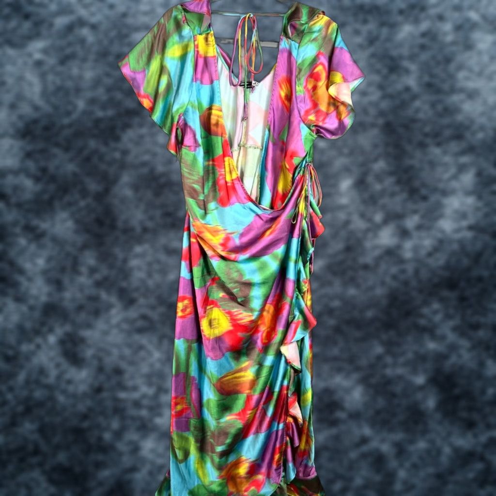 Asos ASOS Design Womens Size 16 Curve Floral Wrap Maxi Dress Multicolor Satin Size XXL / US 16-18 / IT 52-54 - 1 Thumbnail