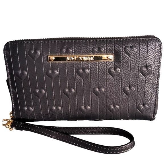 Betsey Johnson Brand New Betsey Johnson Black Leather Wristlet Wallet W/ Em Size ONE SIZE - 2 Thumbnail