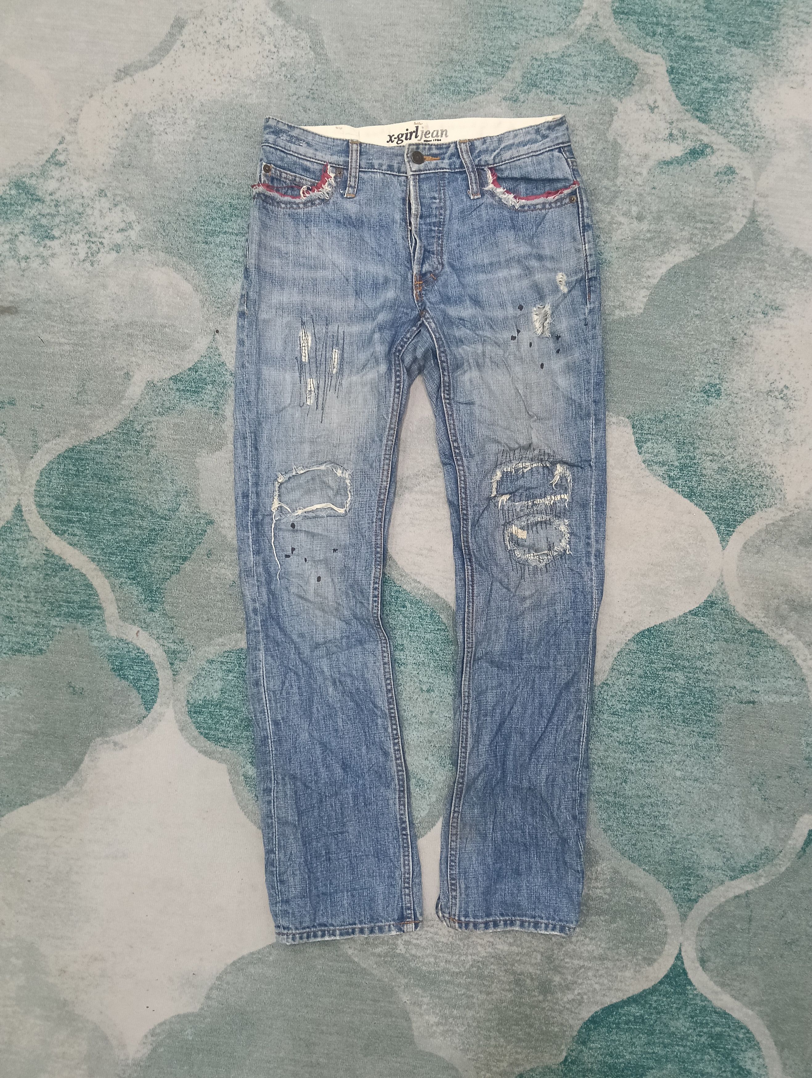 X-Girl X Girl Jeans Distressed,Zigzag And Paint Design Size 30" / US 8 / IT 44 - 1 Thumbnail