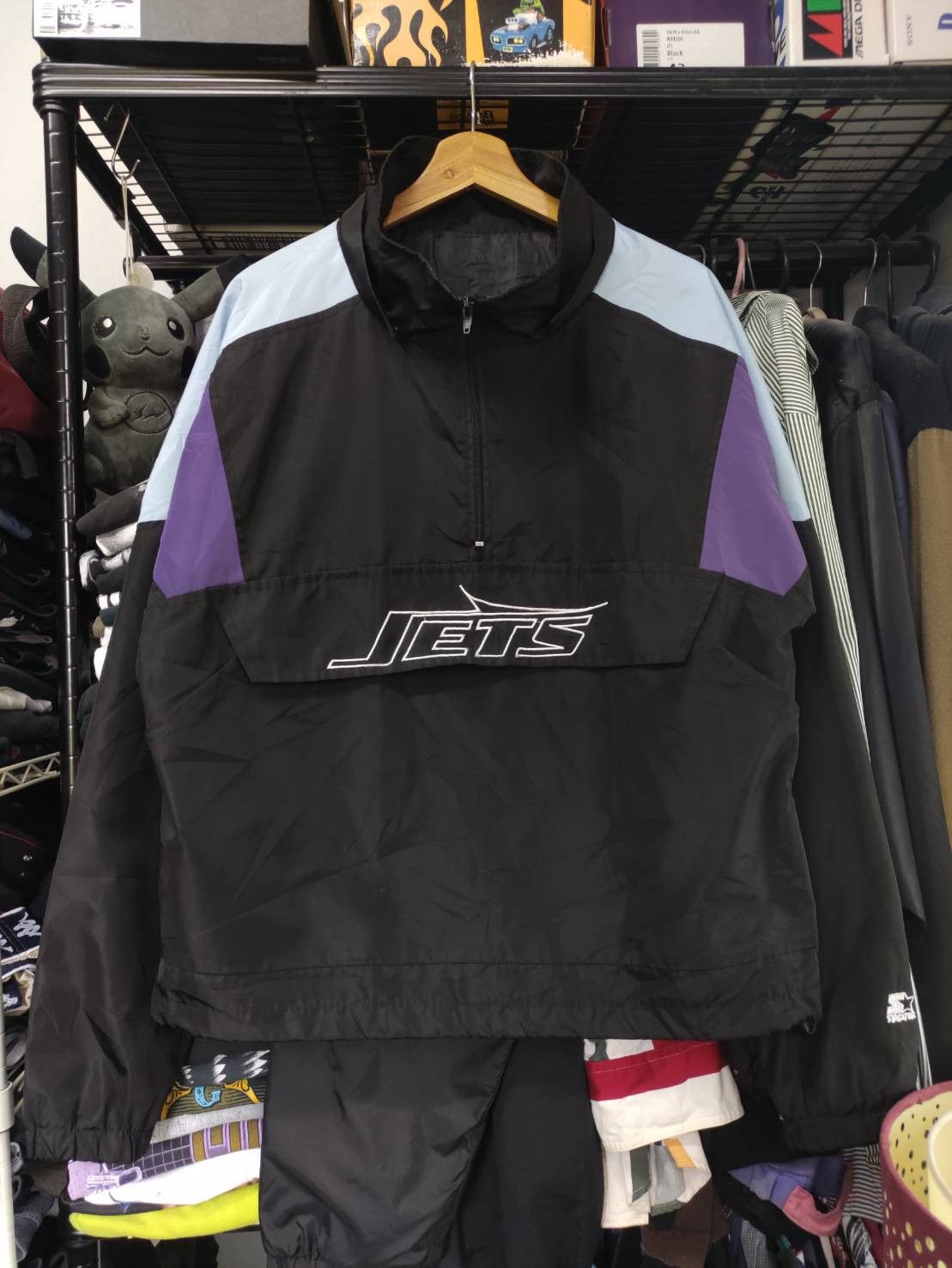 NFL Vtg New York Jets Pullover Half Zip Detachable Hoodie jacket Size US L / EU 52-54 / 3 - 6 Thumbnail