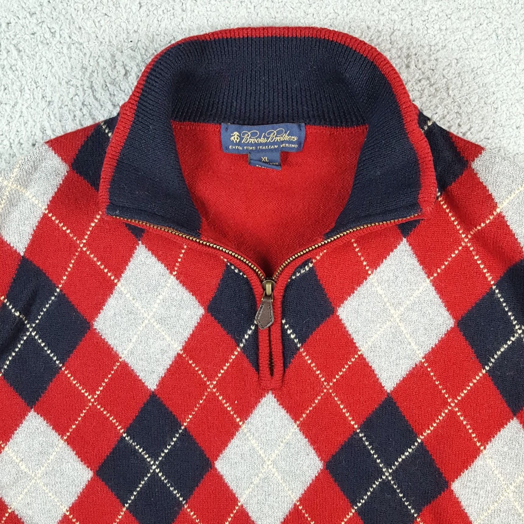 Brooks Brothers VINTAGE Brooks Brothers Italian Merino Wool Argyle 1/4 Zip Size XL Knit Pullover Sweater Mens Size US XL / EU 56 / 4 - 2 Thumbnail