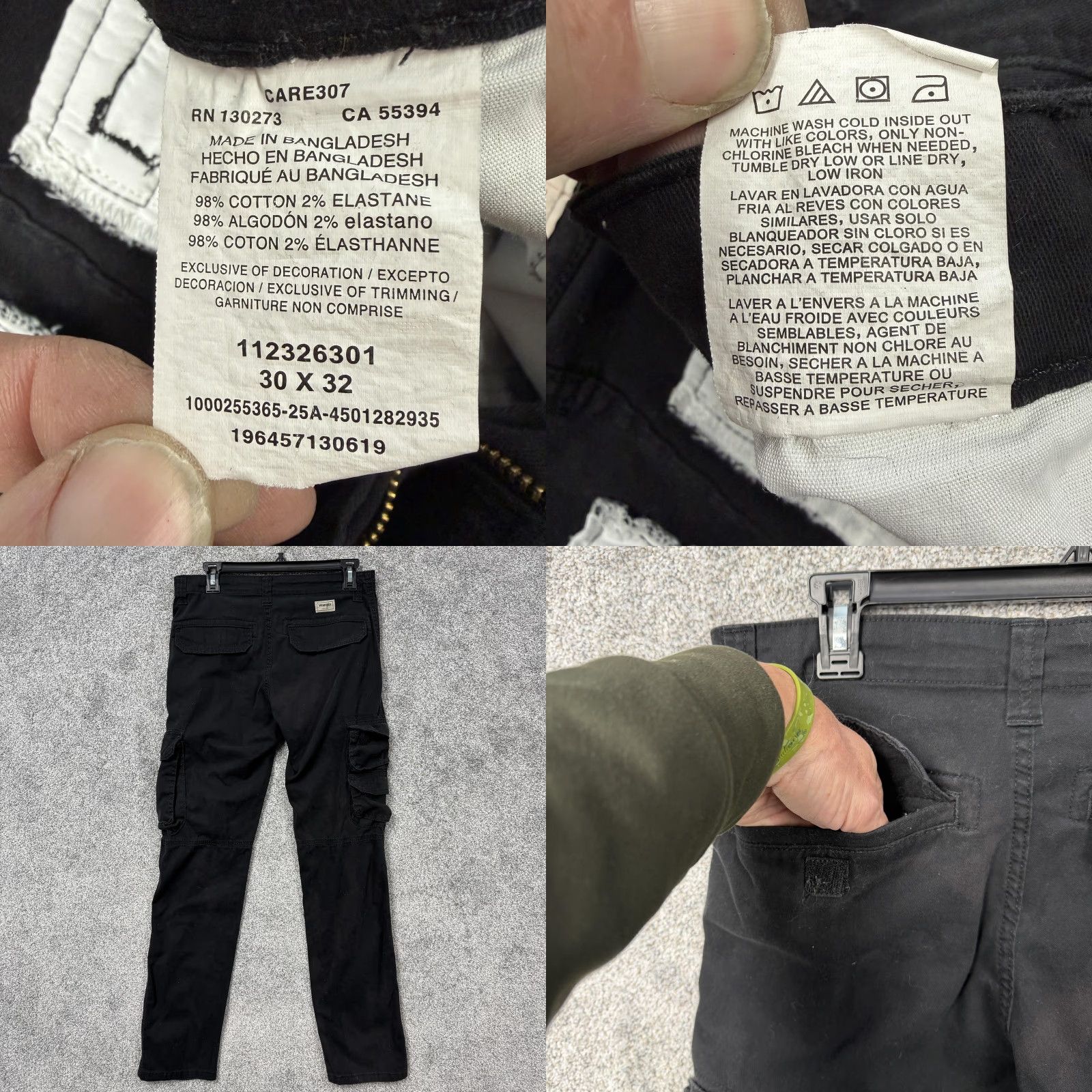 Wrangler Wrangler Cargo Pants Mens 30x30 Black Regular Taper Stretch Workwear Size US 30 / EU 46 - 9 Thumbnail