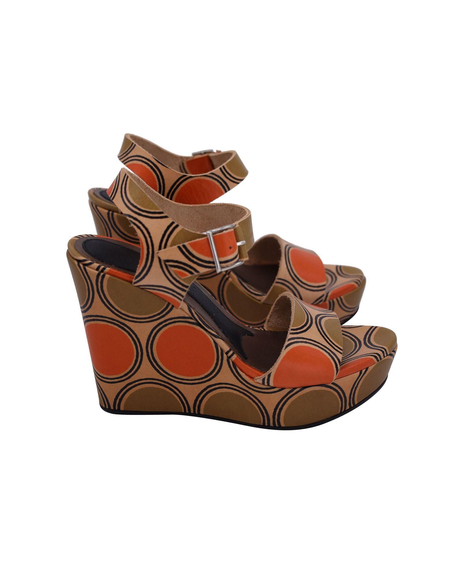 image of Marni Polka Dot Printed Wedge Sandals In Multicolor Leather in Brown Print, Women's (Size 6)