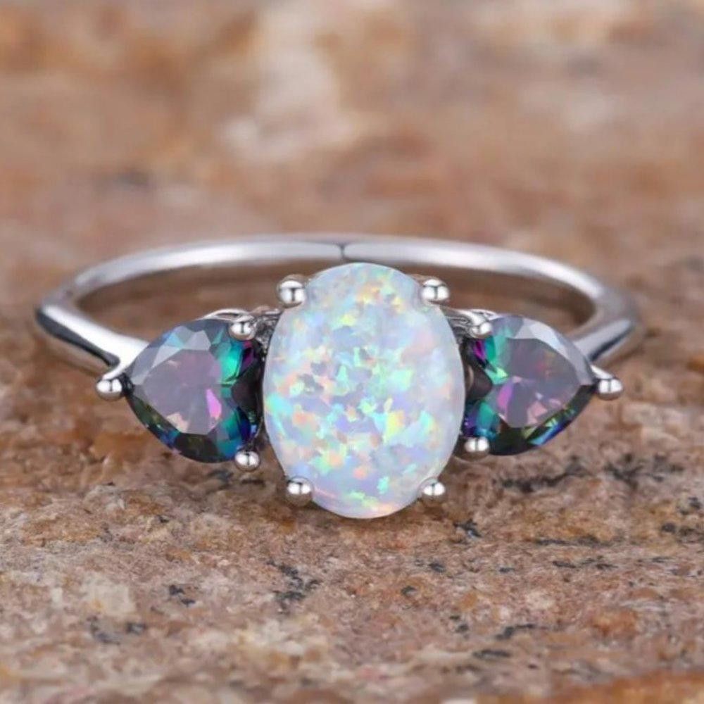 Designer White Opal & Heart Shaped Mystical Topaz Ring - Size 7 Size ONE SIZE - 2 Thumbnail