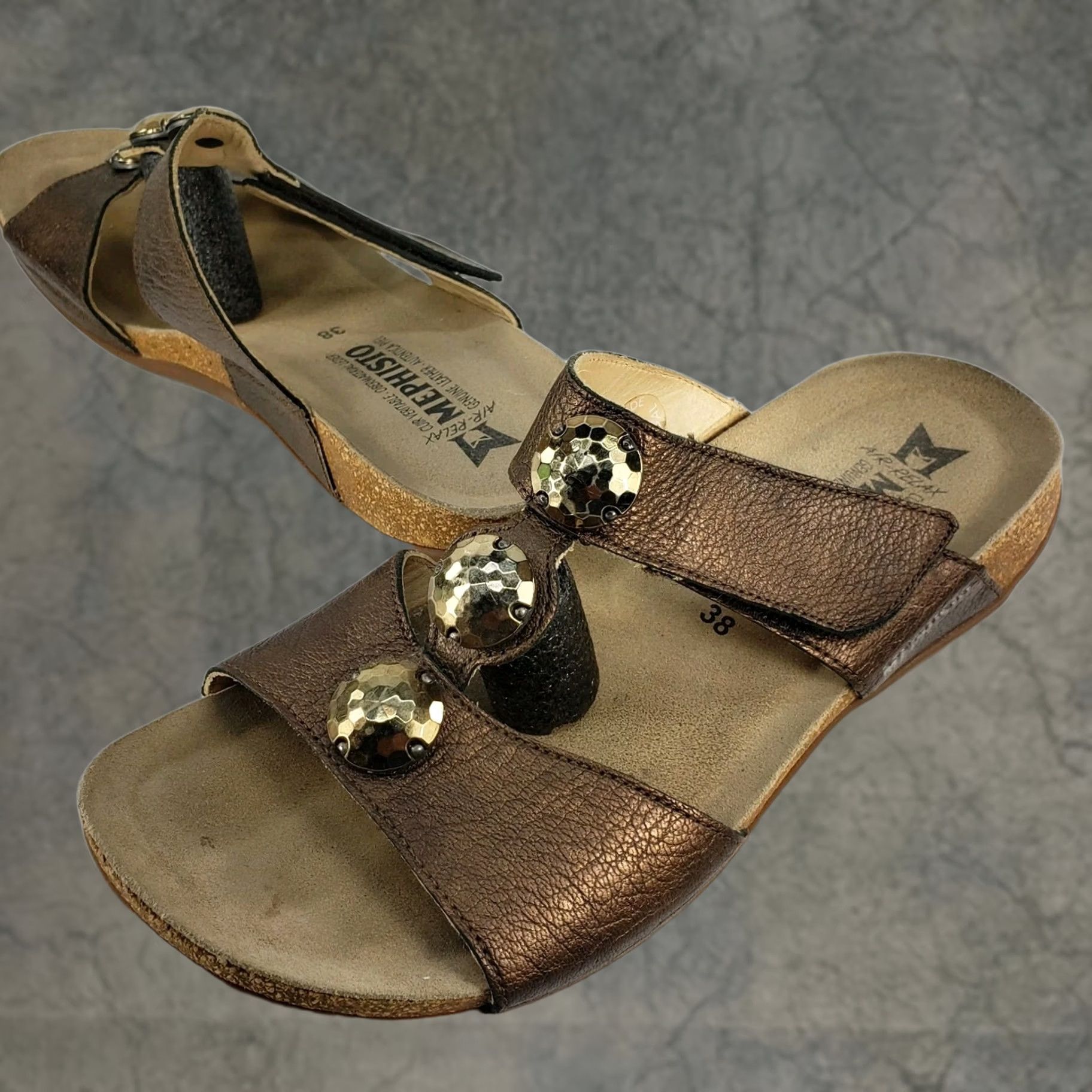 Mephisto Mephisto Sandals Strappy Jeweled Wedge Copper Women's US 7.5 EUR 38 Size US 8 / IT 38 - 1 Thumbnail