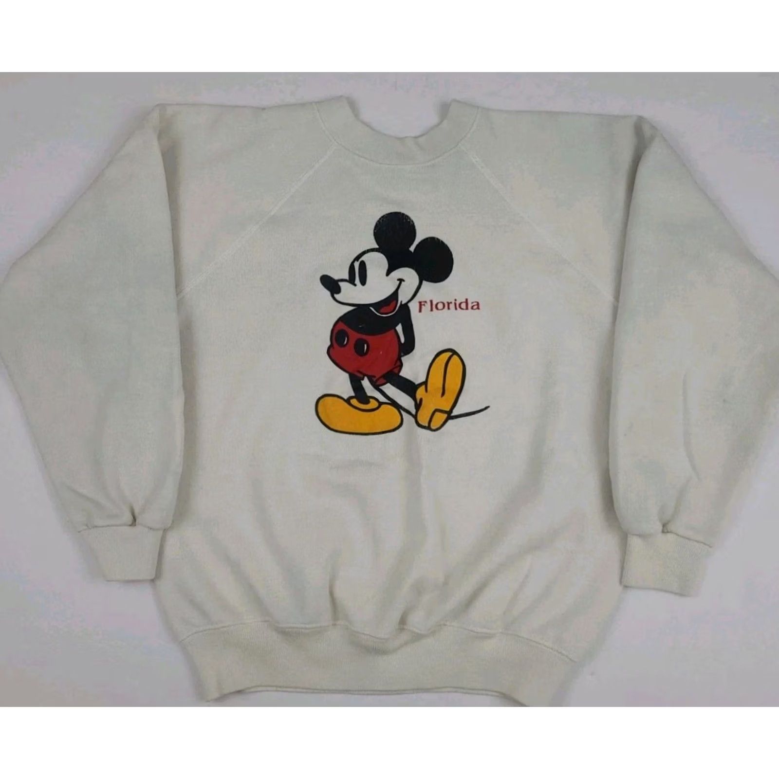 Hanes Vintage Disney Mickey Mouse Sweatshirt Cartoon Florida White USA 80s Worn Size US XS / EU 42 / 0 - 2 Thumbnail