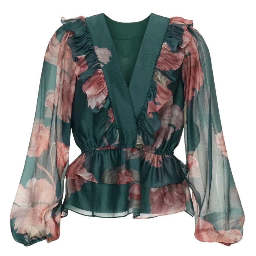 Hutch Hutch V-Neck Long Sleeve Floral Sema Top in Green Multi, XL Size XL / US 12-14 / IT 48-50 - 1 Thumbnail
