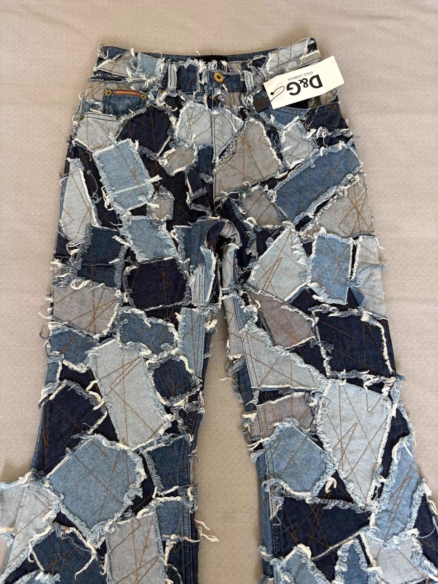Dolce & Gabbana D&G Vtg Distressed Flared Jeans Multi-Material Patchwork Size 27" / US 4 / IT 40 - 4 Thumbnail