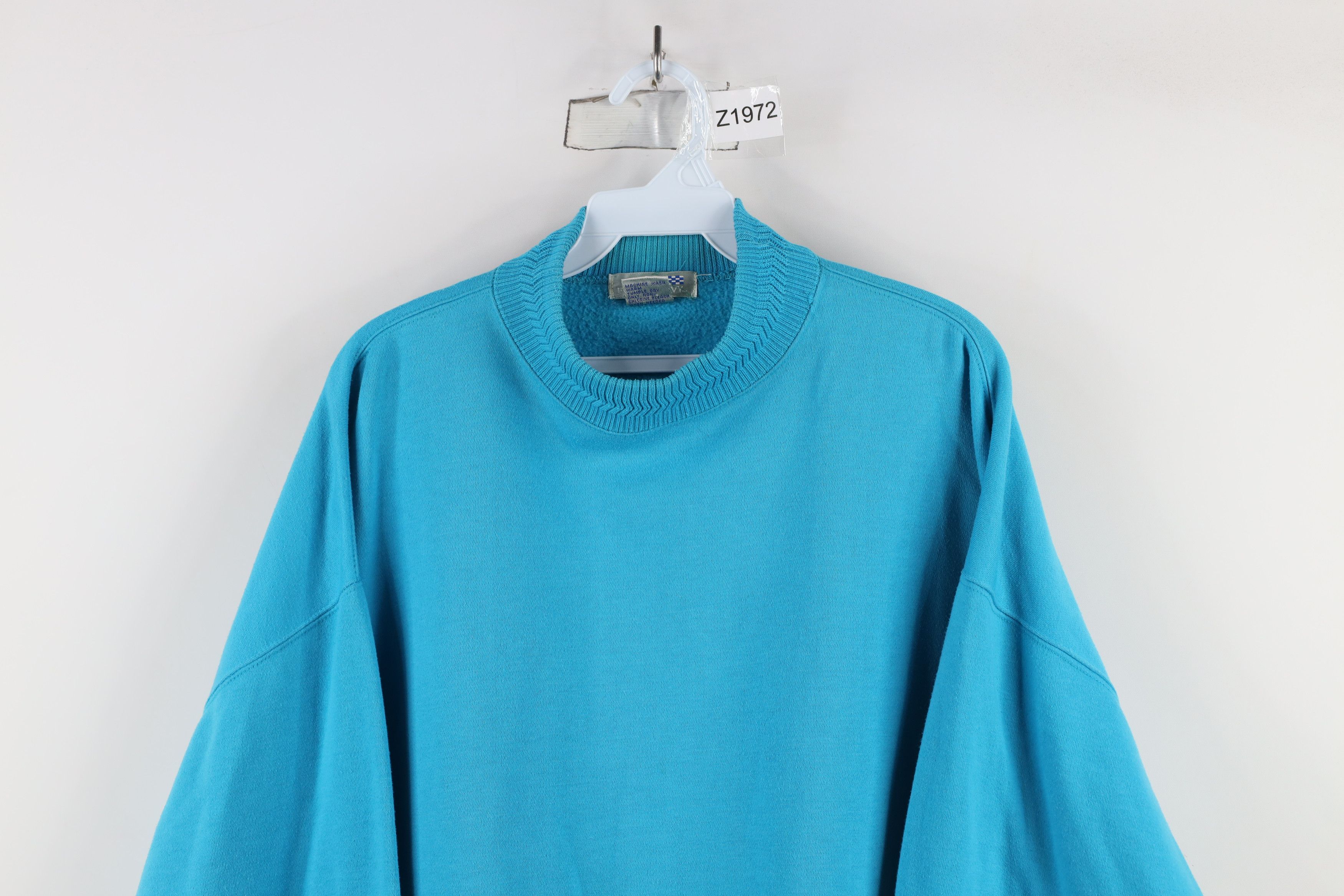 Vintage Vintage 90s Streetwear Blank Mock Neck Sweatshirt Blue Size US L / EU 52-54 / 3 - 2 Thumbnail