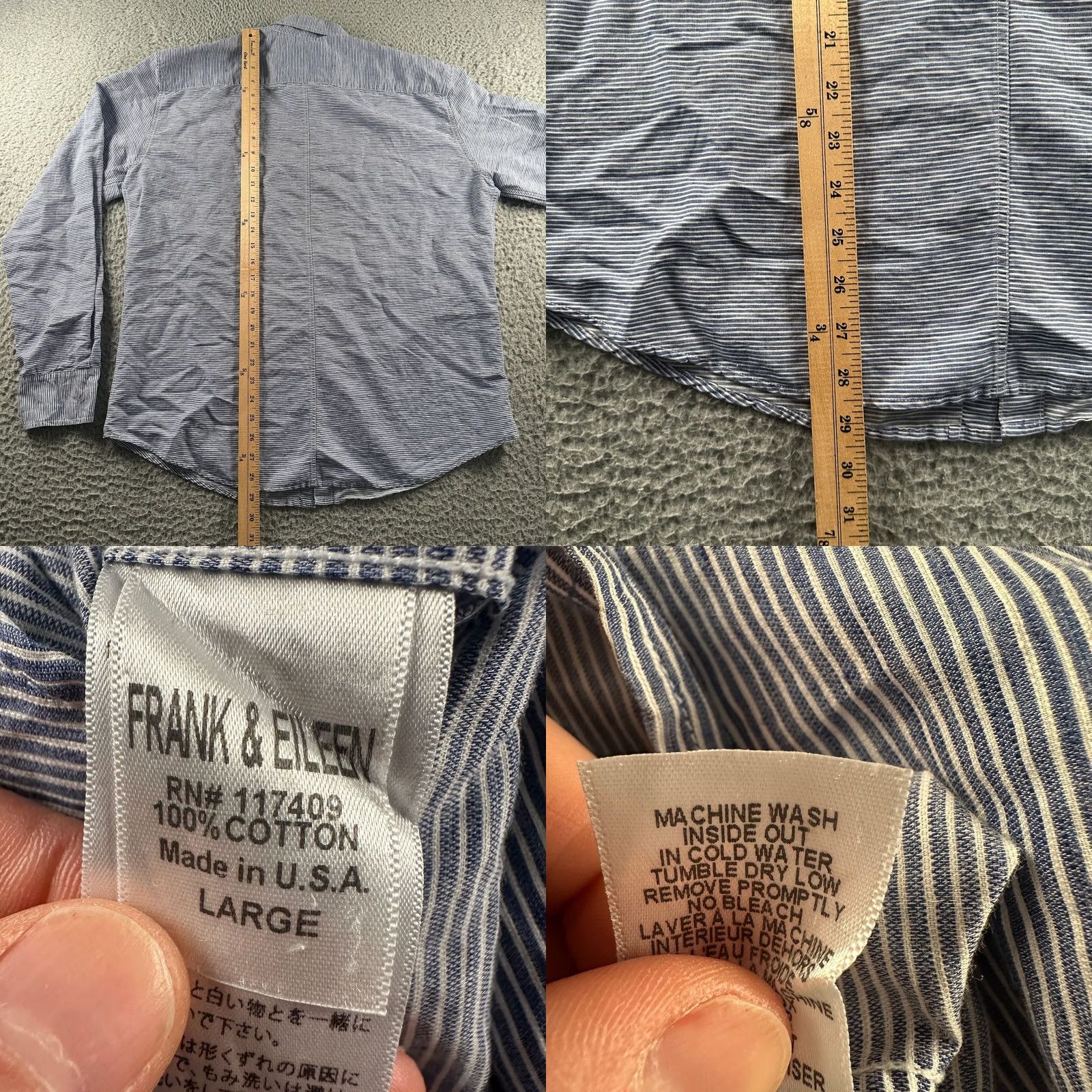 Frank & Eileen Frank & Eileen Shirt Mens L Blue White Stripe Long Sleeve Button Cotton Casual Size US L / EU 52-54 / 3 - 8 Thumbnail
