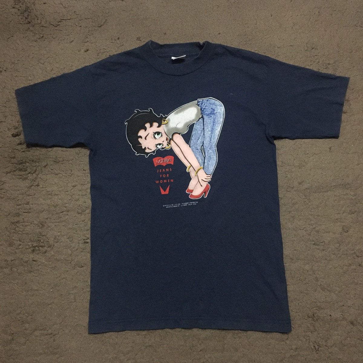 image of Anima x Vintage Distressed Vintage 1997 Betty Boop Jeans Promo Tshirt in Blue, Men's (Size Small)