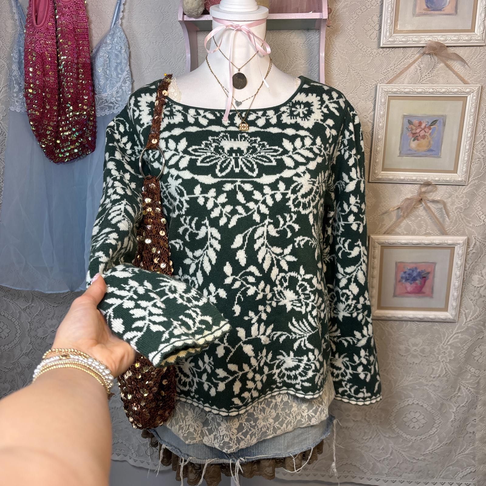 Orvis vintage cozy soft green floral sweater Size S / US 4 / IT 40 - 1 Thumbnail