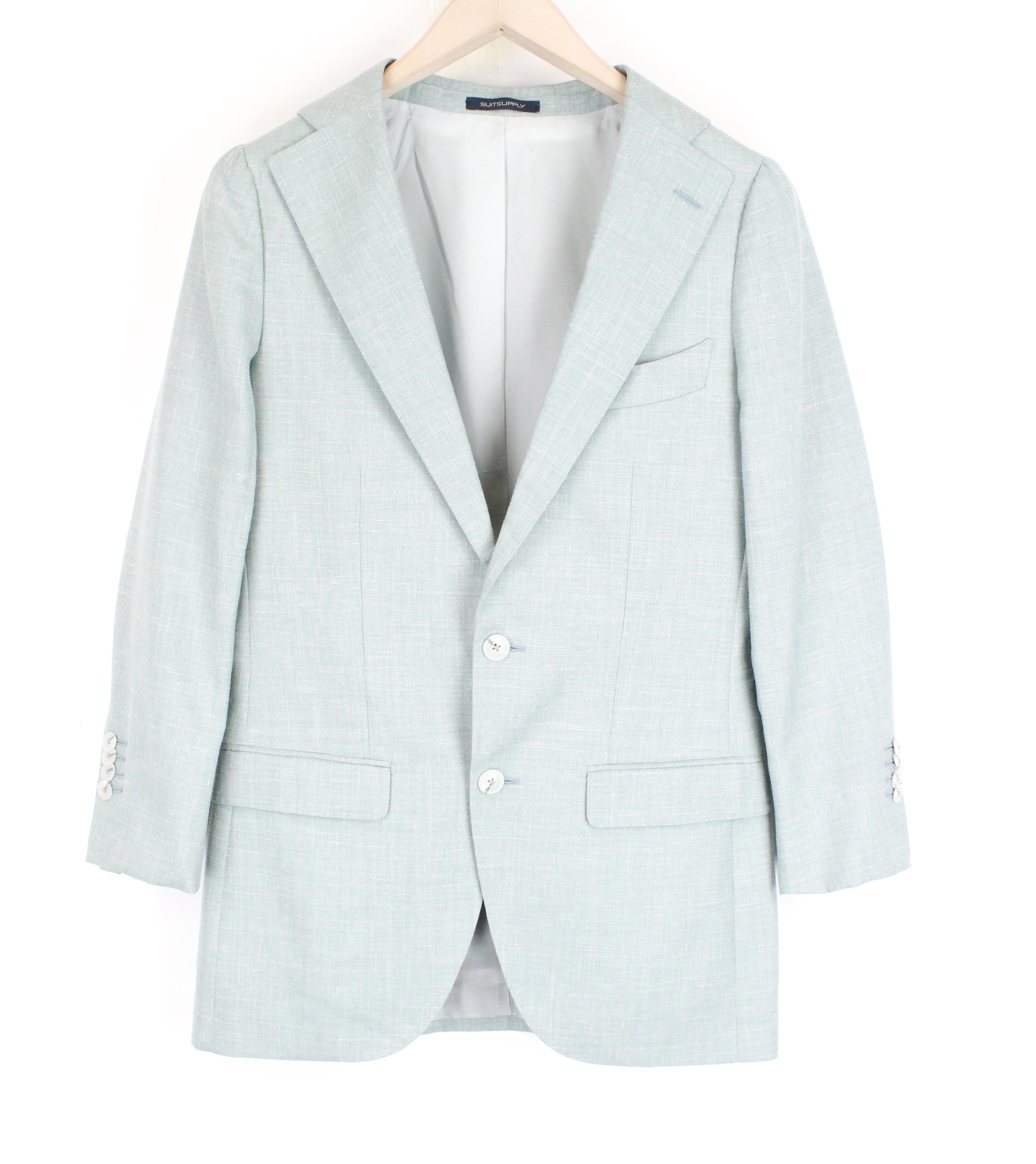 image of Suitsupply La Spalla Uk32R Green Slim Melange Wool Silk Linen 67514, Men's (Size 34S)