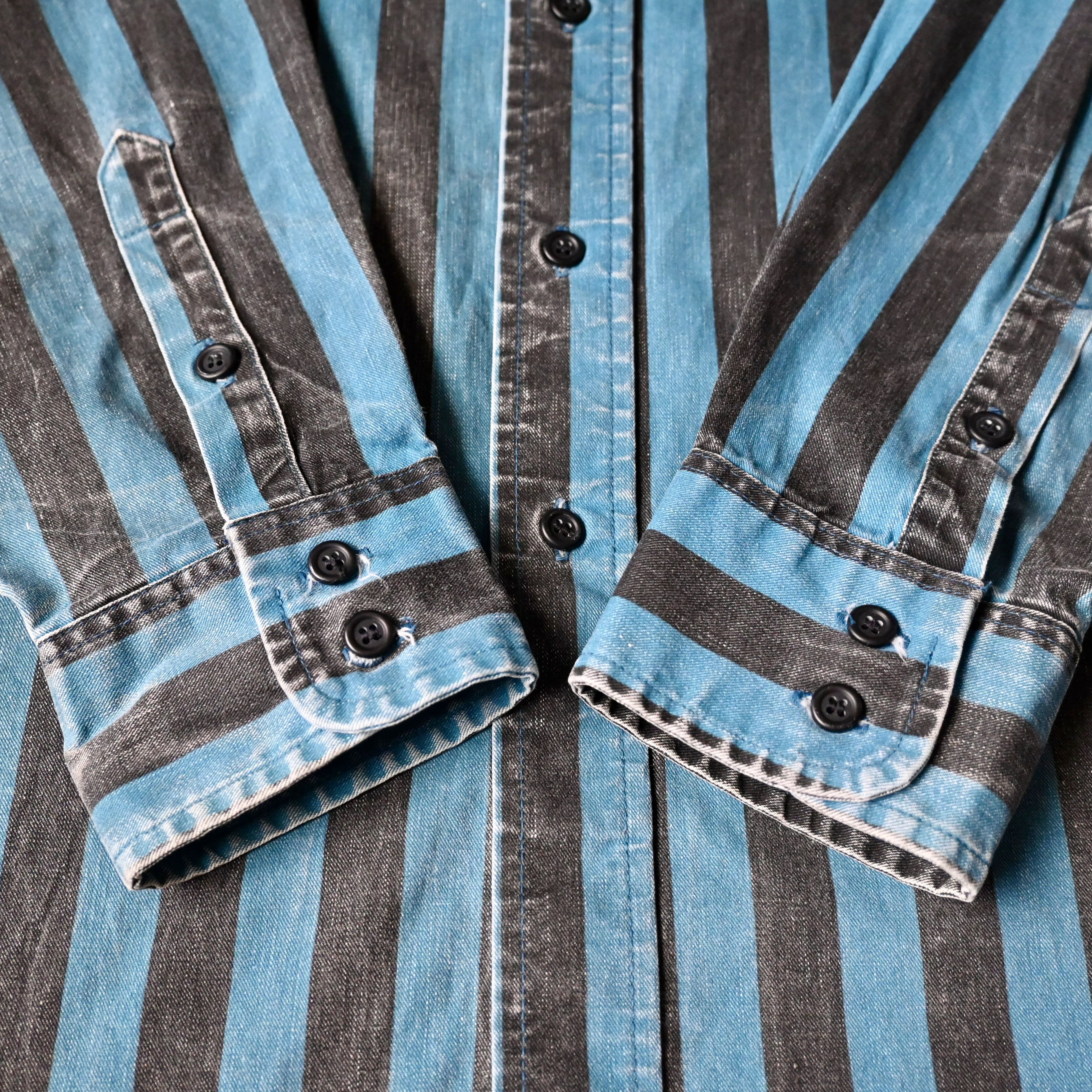 Vintage VTG Wrangler Brushpopper shirt BL x BK block stripe 17.5-35 Size US XL / EU 56 / 4 - 10 Thumbnail
