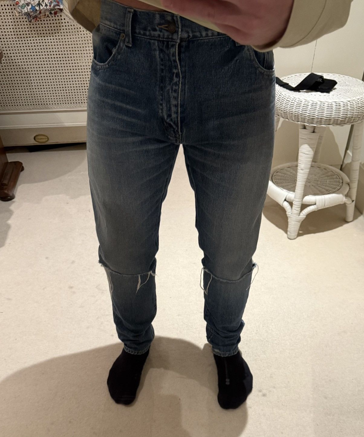 Saint Laurent Paris SS16 Saint Laurent D10 knee rip jeans Hedi 33 grail slim Size US 33 - 3 Thumbnail