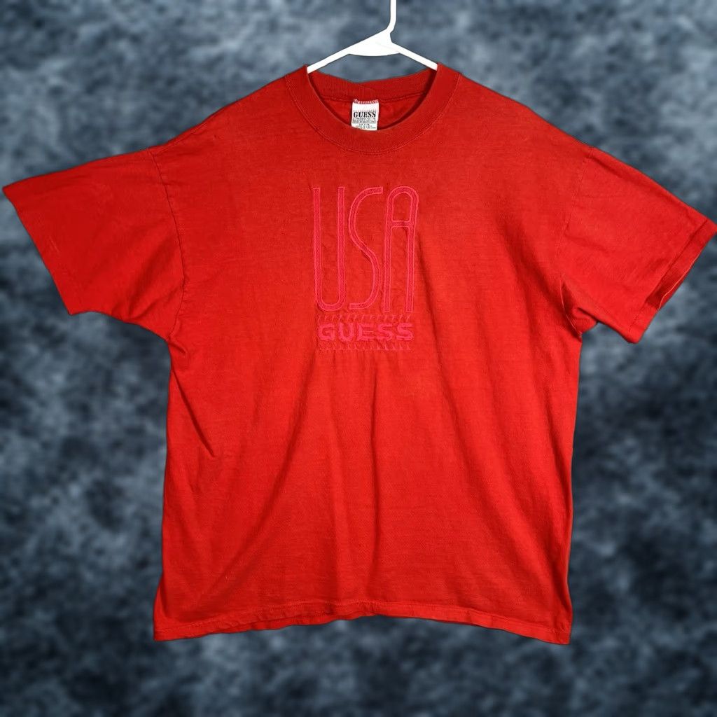 Guess VINTAGE 90s Guess Graphic Tee Adult One Size Red USA Made Mens Size US M / EU 48-50 / 2 - 1 Thumbnail