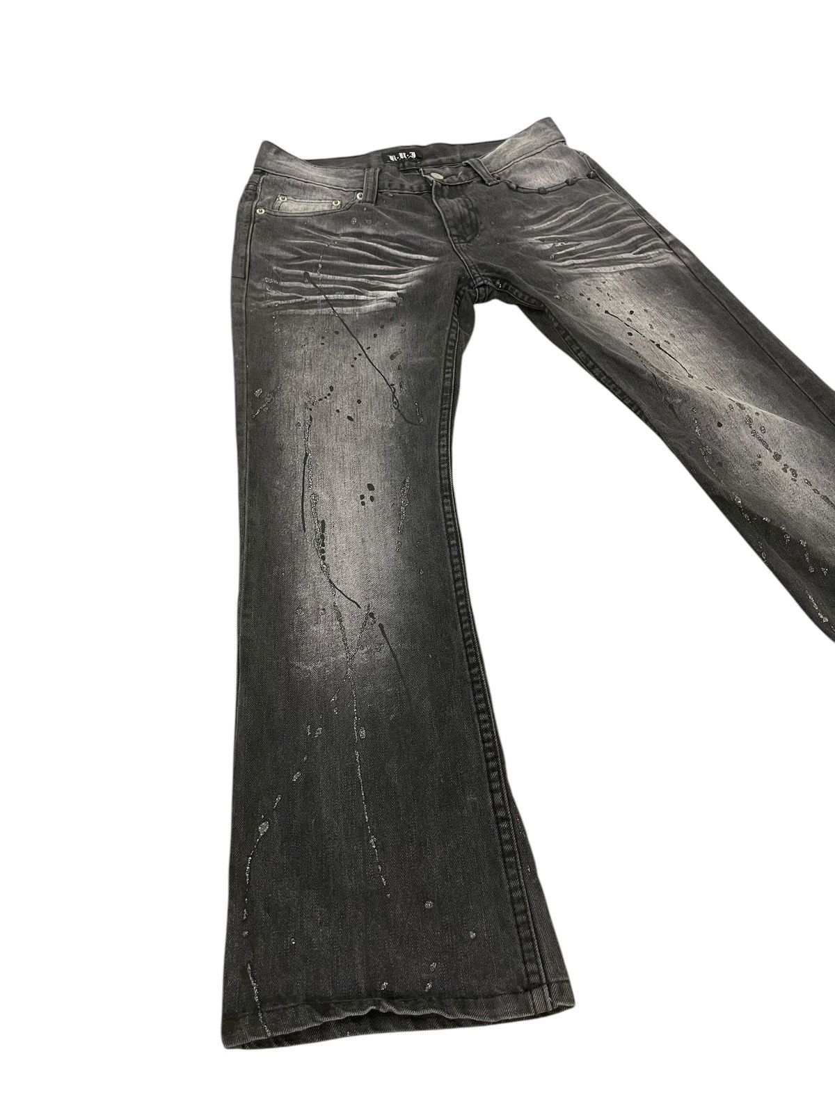 Japanese Brand Flare Jeans KUI Faded Distress Skull Boot Cut 1🟦2 Size US 31 - 10 Thumbnail