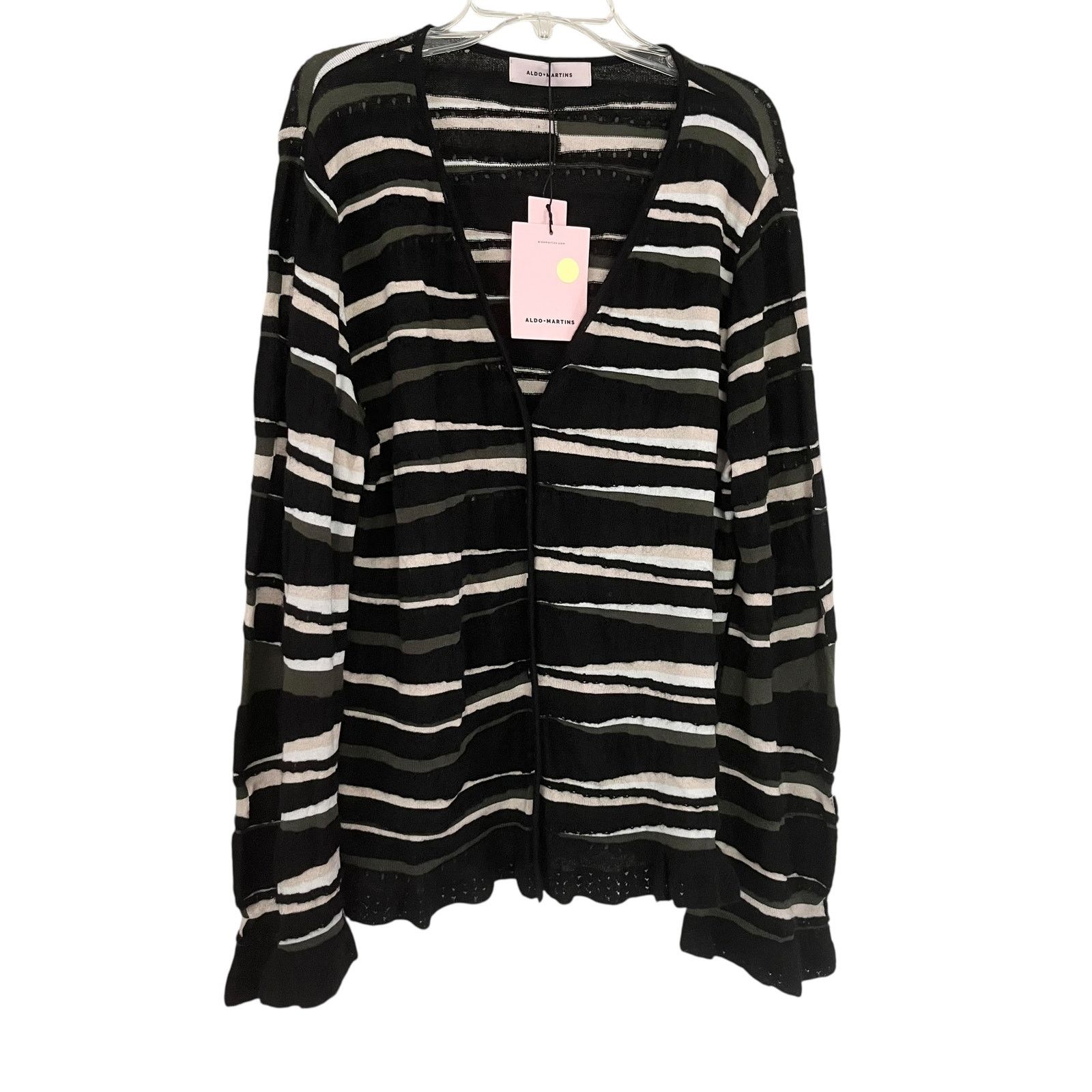 Other Aldo + Martins Black Abstract Stripe Wool Cardigan Sweater Size L / US 10 / IT 46 - 1 Thumbnail