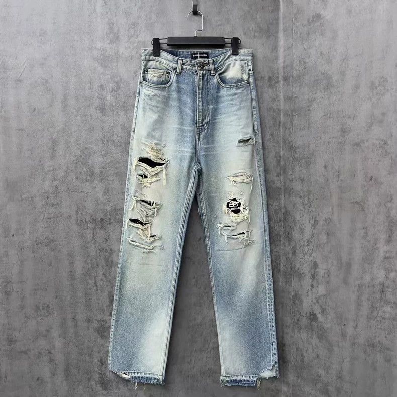 Balenciaga Balenciaga Embroidered Logo Destruction Jeans Size US 29 - 1 Thumbnail