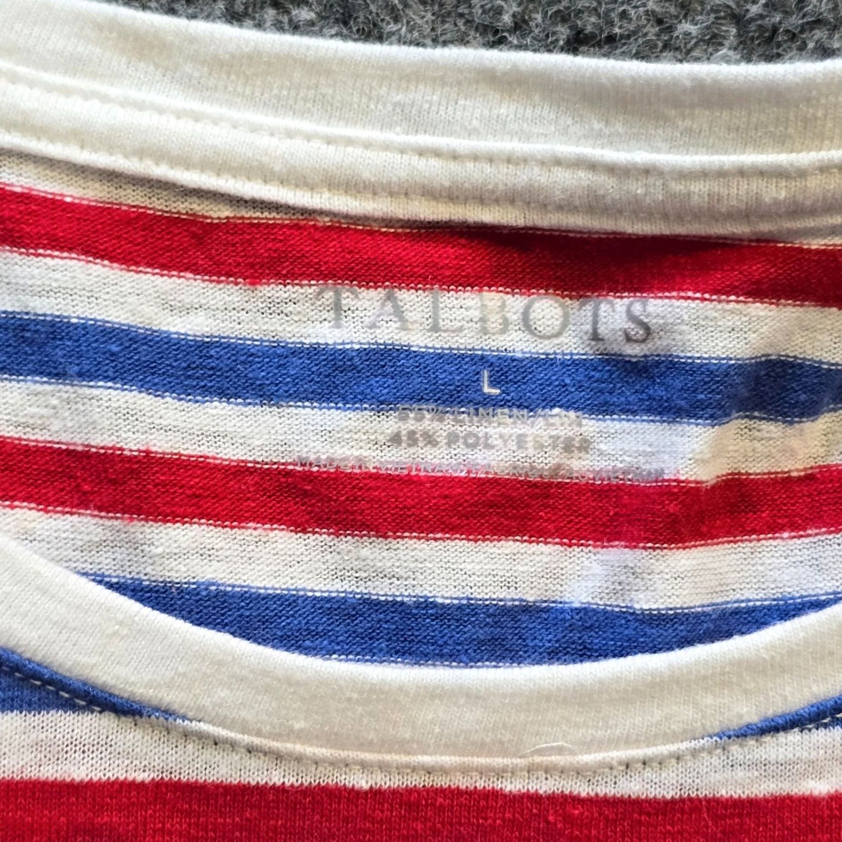 Talbots Talbots Top Womens Size Large Red Blue Stripe Linen Blend Short Sleeve Casual Shirt Size L / US 10 / IT 46 - 3 Thumbnail