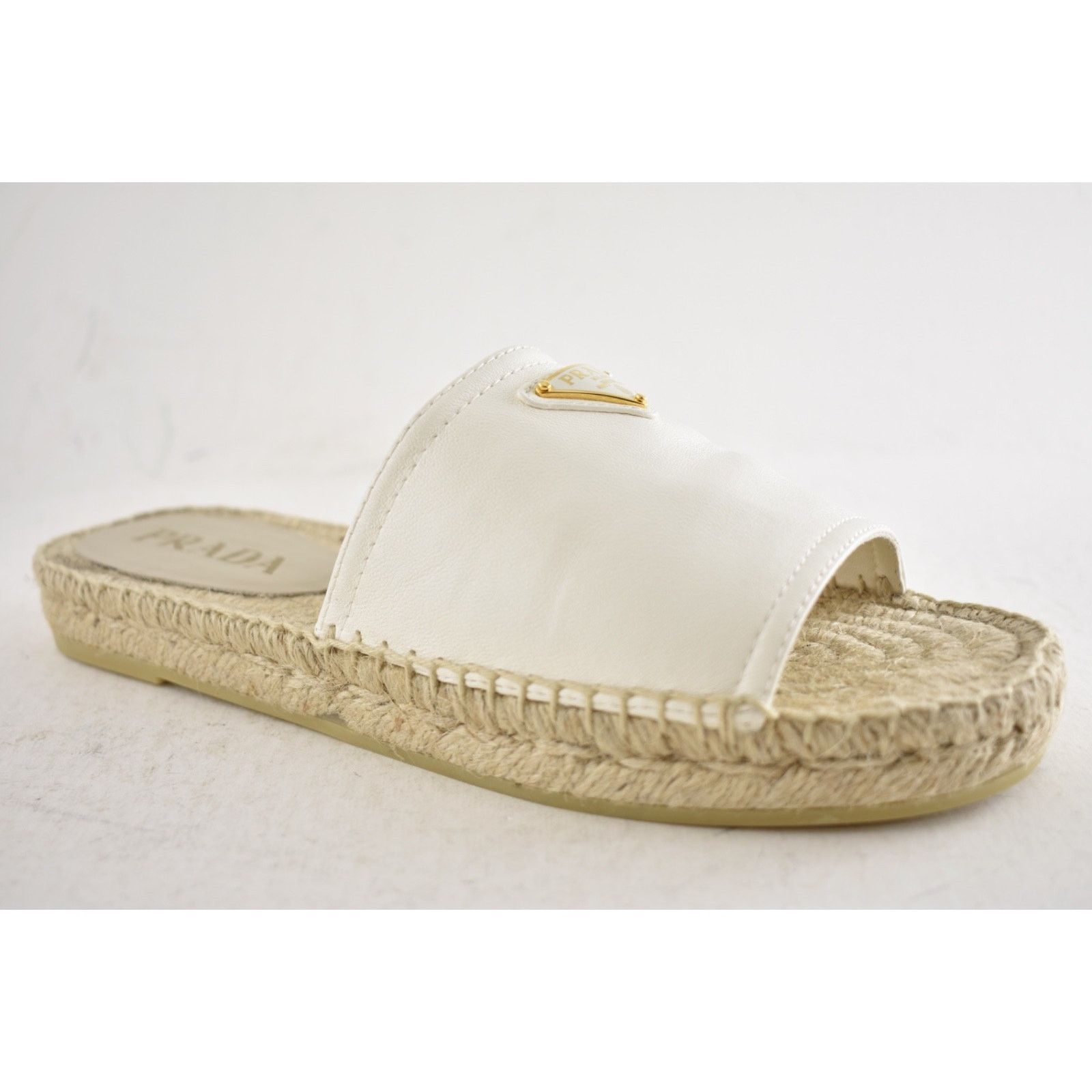 Prada Prada Gold Triangle Logo Avorio White Leather Espadrille 37 Size US 7 / IT 37 - 4 Thumbnail