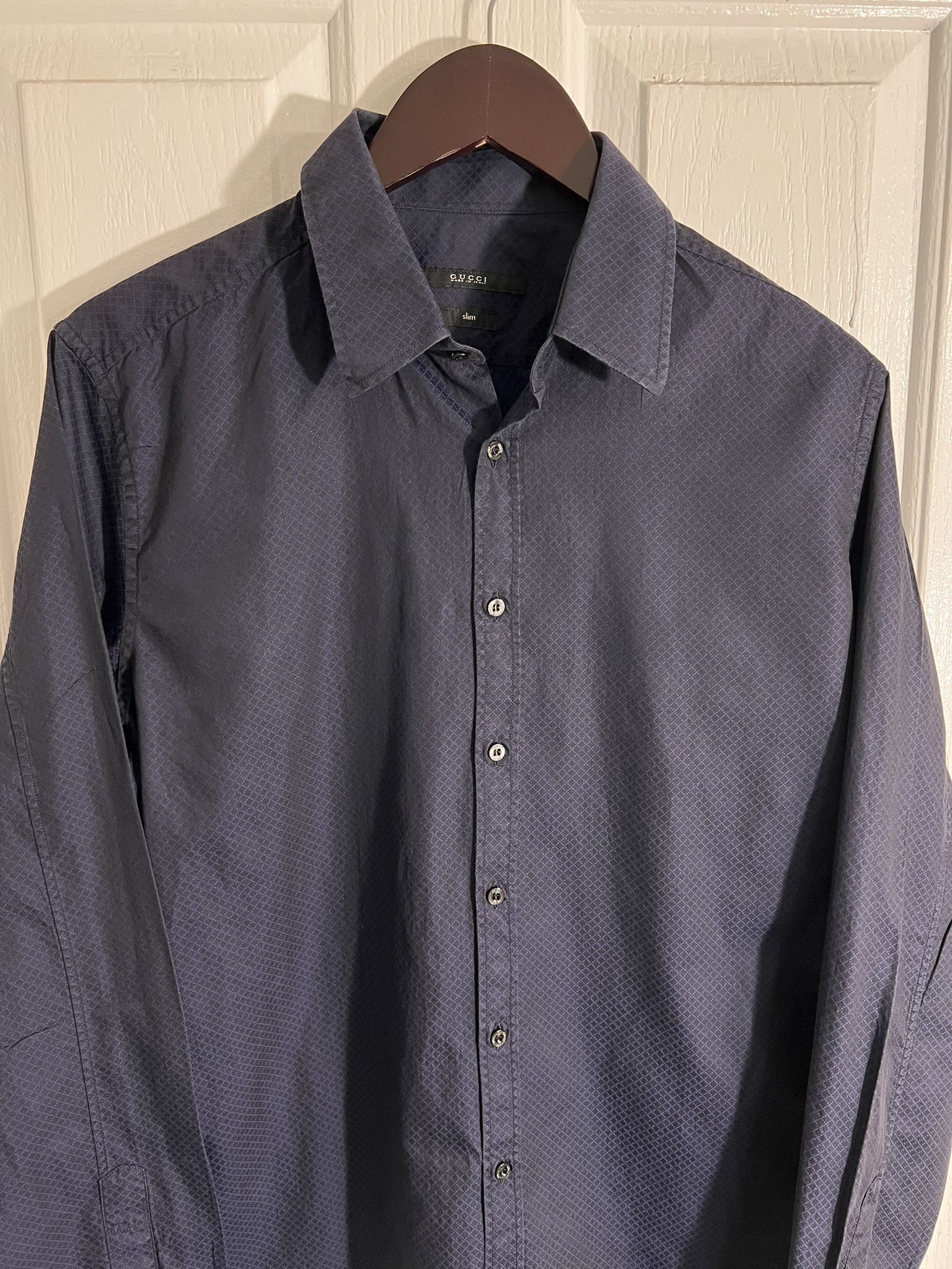 Gucci GUCCI Diamante Long Sleeve Dress Shirt Slim Fit Blue 41/16 | Grailed