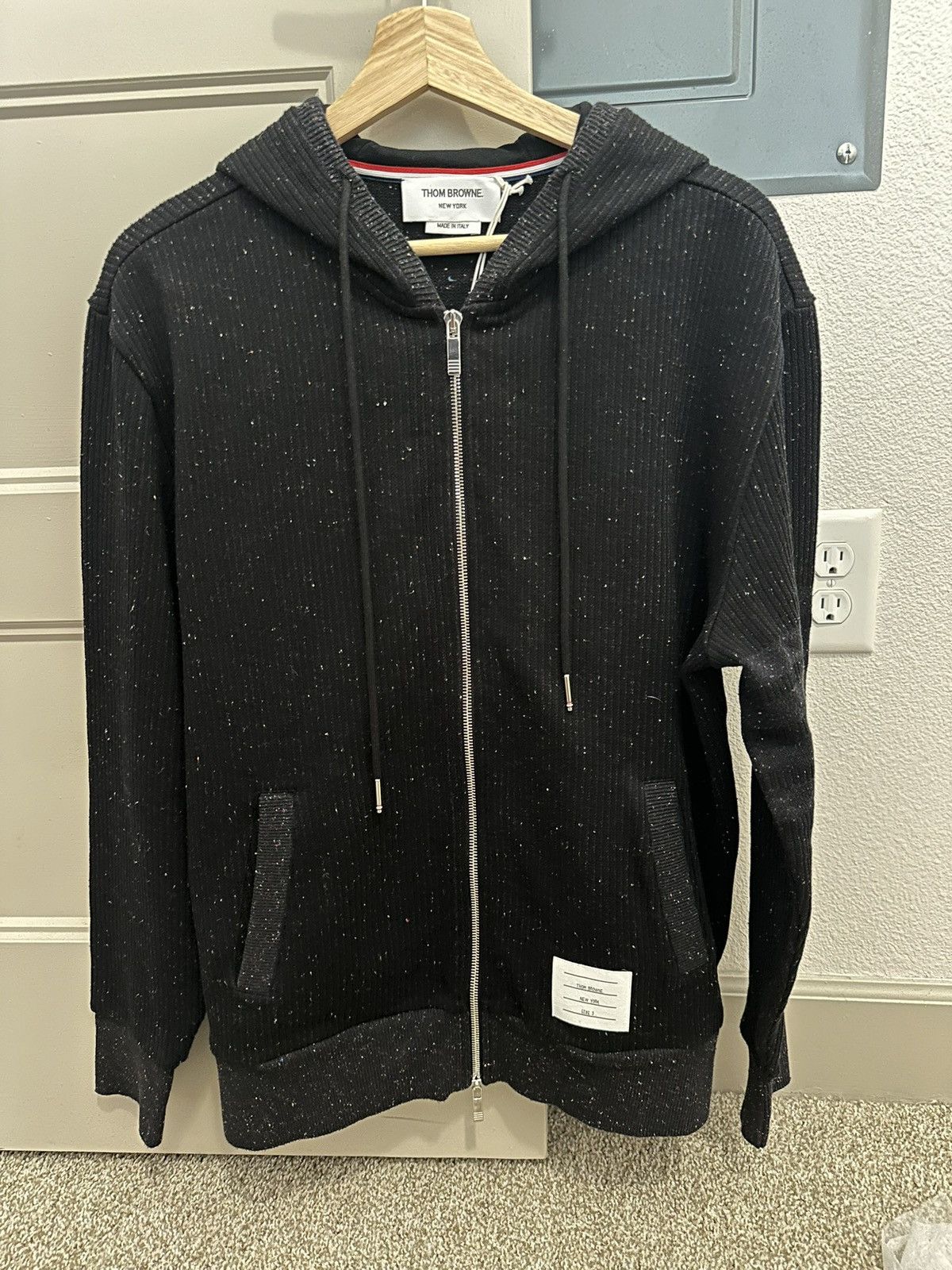 Thom Browne Black Flecked Knit Zip-Up Hoodie Men's Size US M / EU 48-50 / 2 - 1 Thumbnail