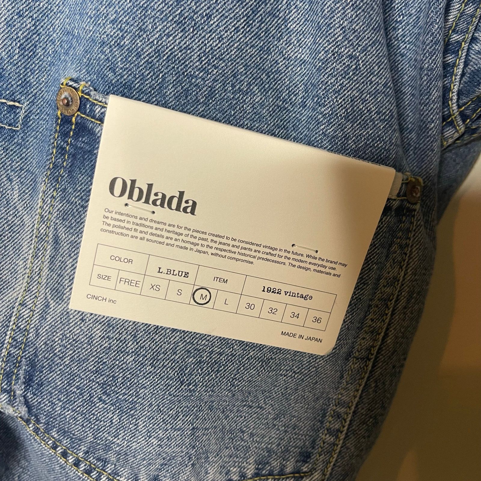 Other New Oblada Japanese Denim Jacket in Vintage Blue Unisex Sz M Size US M / EU 48-50 / 2 - 11 Thumbnail