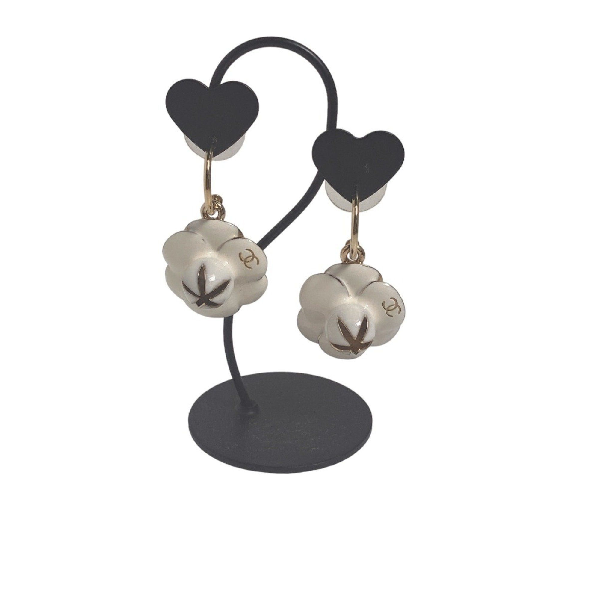 image of Chanel Hoop Earrings Coco Mark 02P Camellia White/gold, Women's