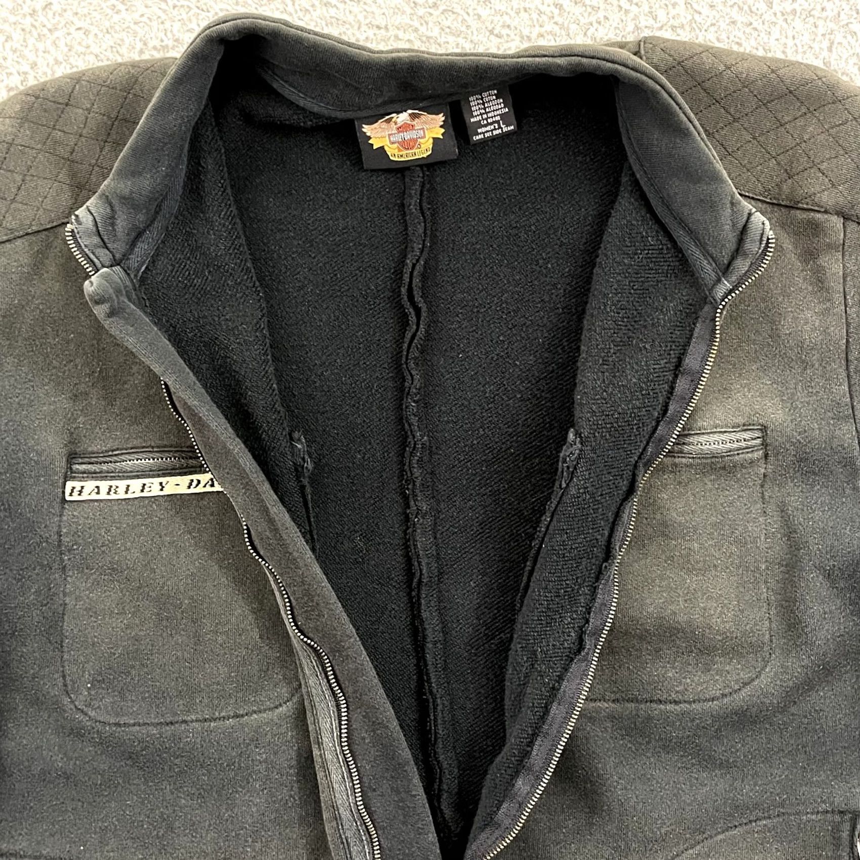 Harley Davidson VINTAGE Harley-Davidson Sweatshirt Womens Large Black Faded 90s Zip Biker Riding Ladies Large Zip Sweatshirt Black Size L / US 10 / IT 46 - 7 Thumbnail