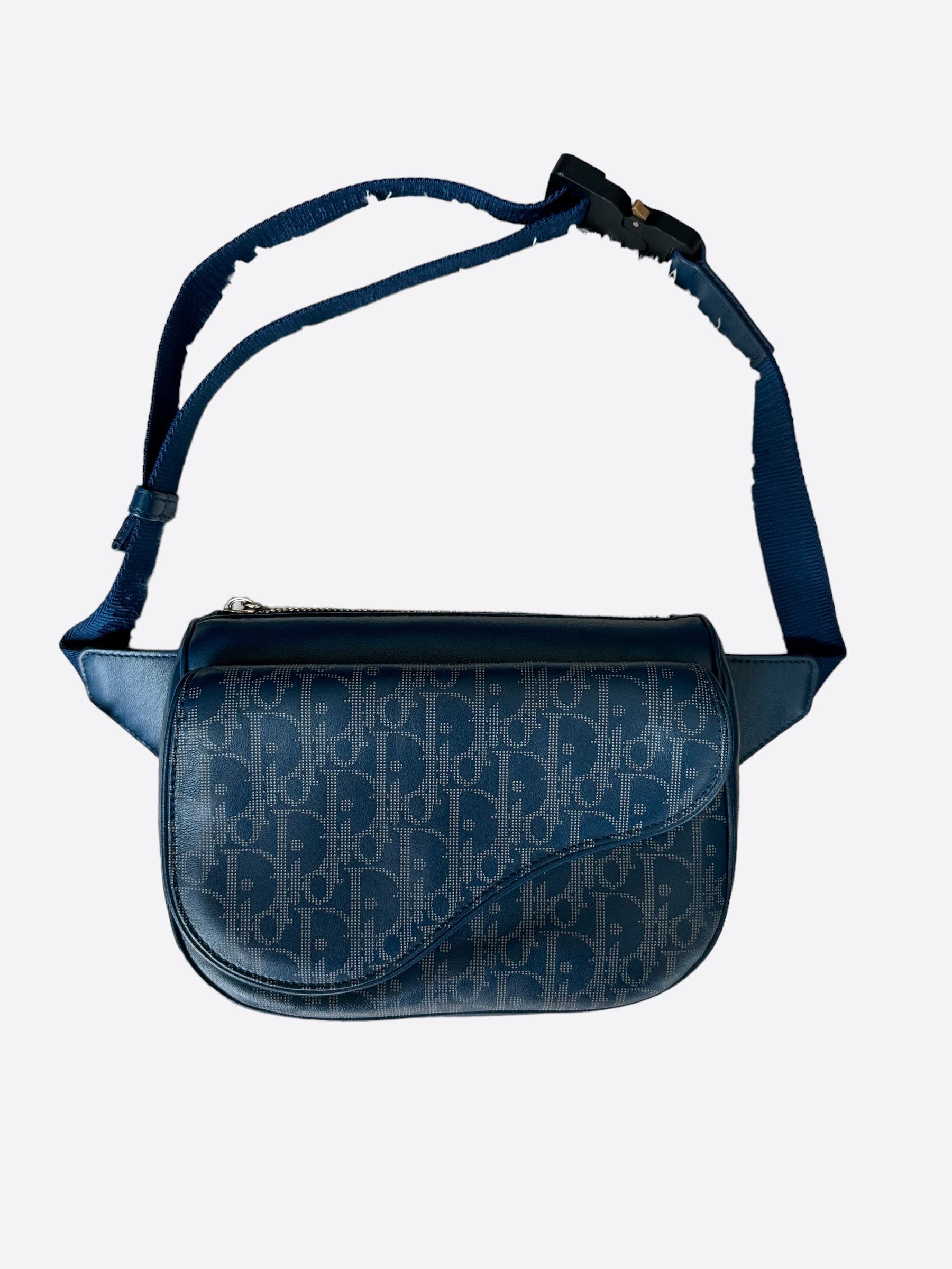 image of Dior Blue Oblique Galaxy Saddle Belt Bumbag, Men's