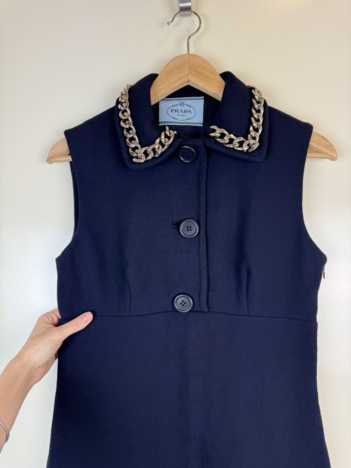 Prada Prada Wool blue midi dress gown evening casual chain collar Size M / US 6-8 / IT 42-44 - 8 Thumbnail