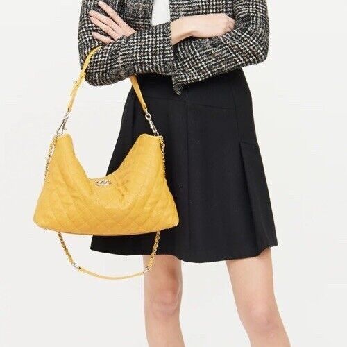 Chanel Chanel French Riviera Quilted CaviarLeather Hobo Bag Yellow Size ONE SIZE - 1 Thumbnail