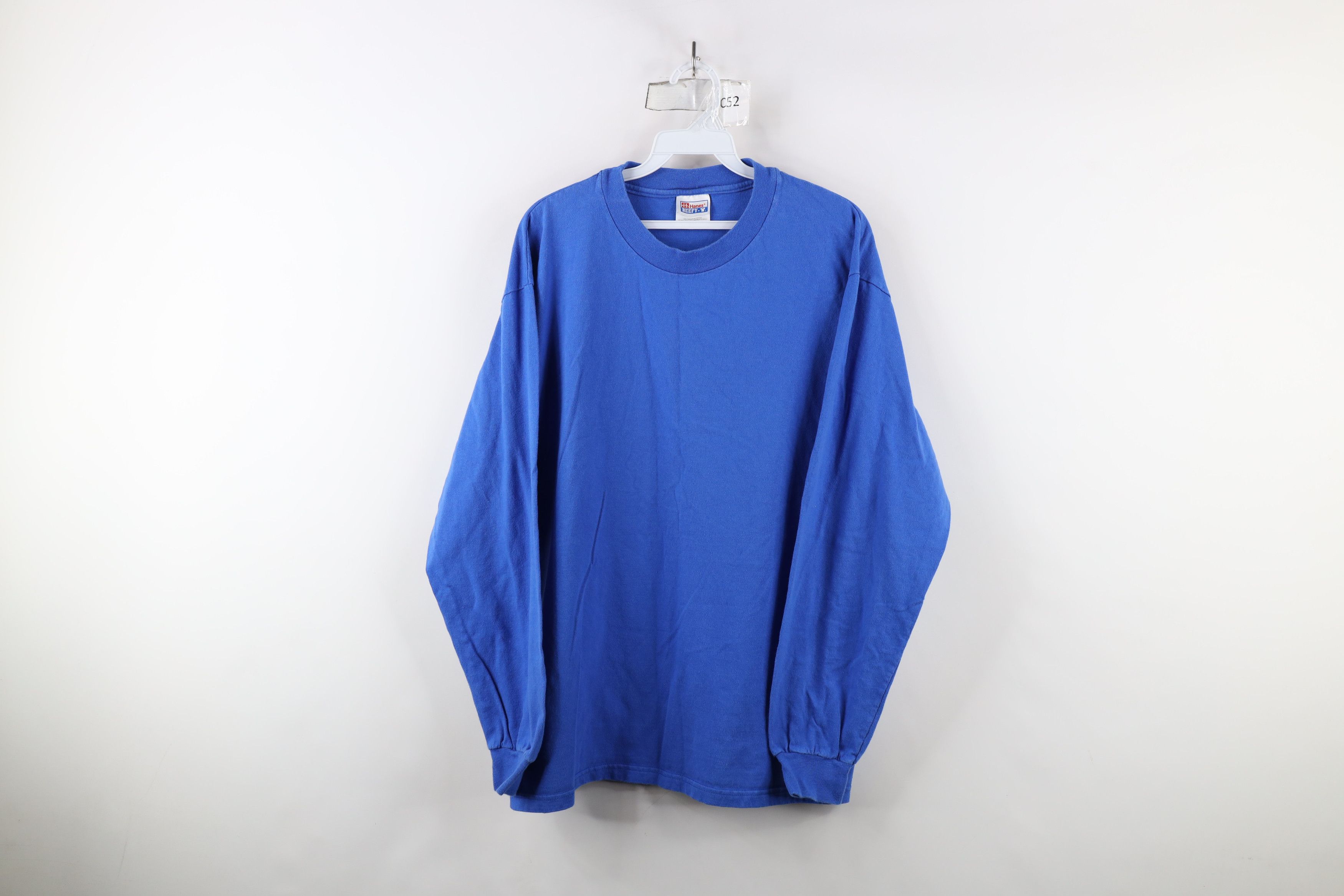 Hanes × Vintage Vintage 90s Hanes Beefy Long Sleeve T-Shirt Blue Cotton Size US L / EU 52-54 / 3 - 1 Thumbnail