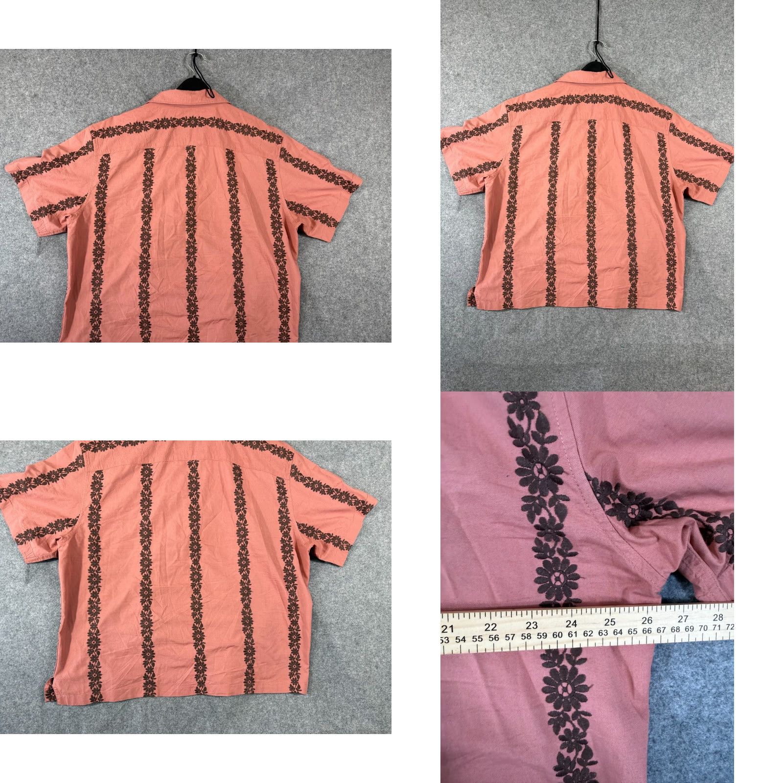 American Eagle Outfitters American Eagle Shirt Mens L Pink Floral Embroidered Button-Up Short Sleeve Relaxed Fit Size US L / EU 52-54 / 3 - 8 Thumbnail